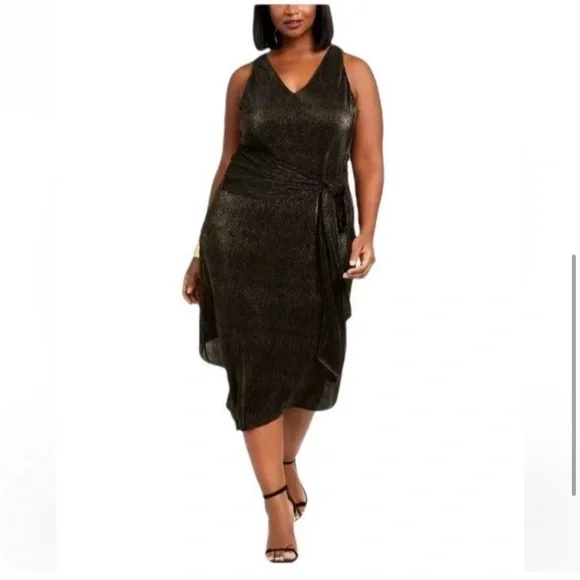 RACHEL Rachel Roy Tie Waist Asymmetrical Sheath Cocktail Dress, Black/Gold, XL - Picture 7 of 8